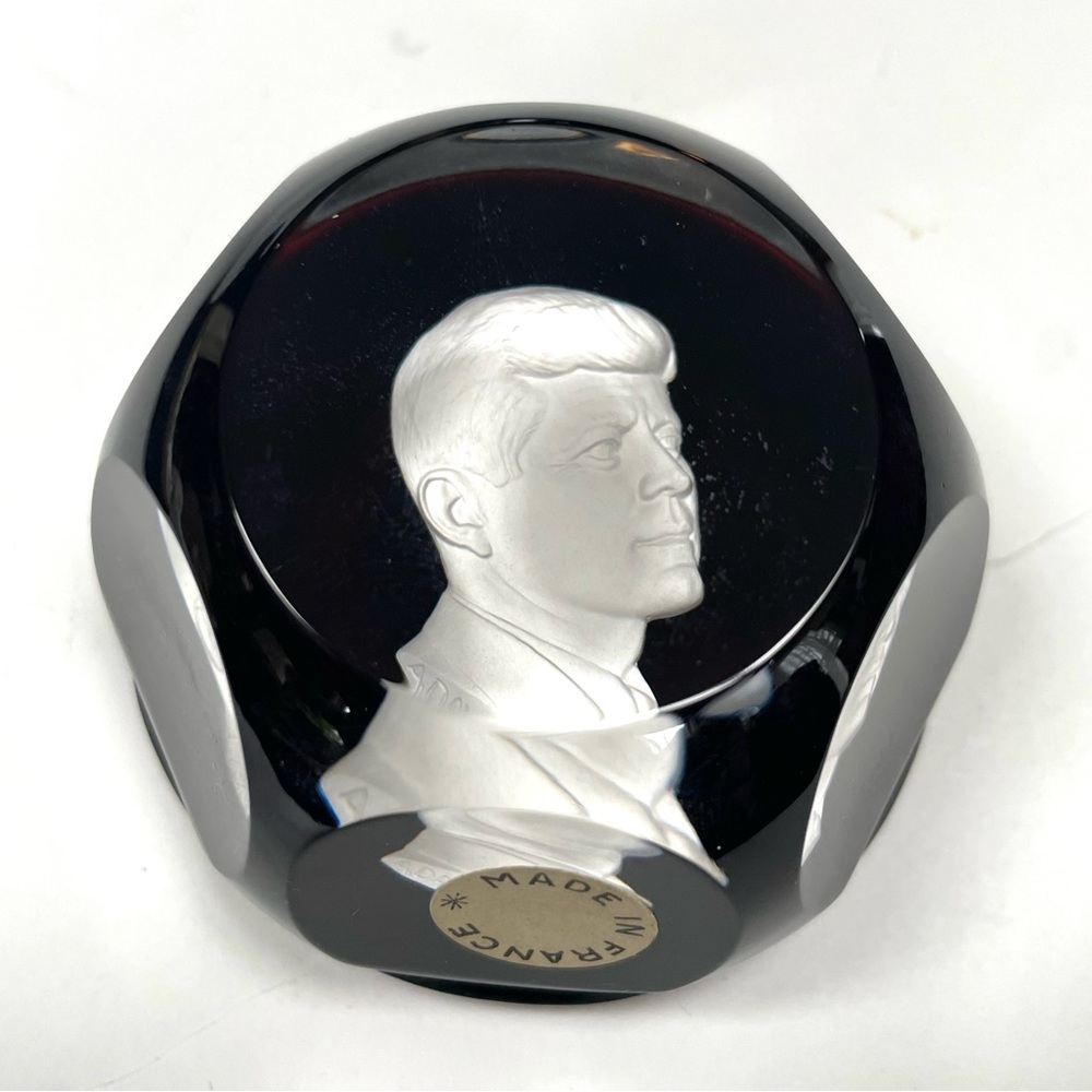Baccarat Crystal JFK Paperweight.